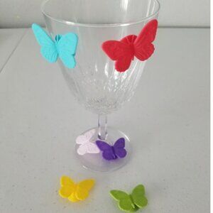6pc. Butterfly Suction Wine Marker Barware Glass Charm Drink Tracker Stemware